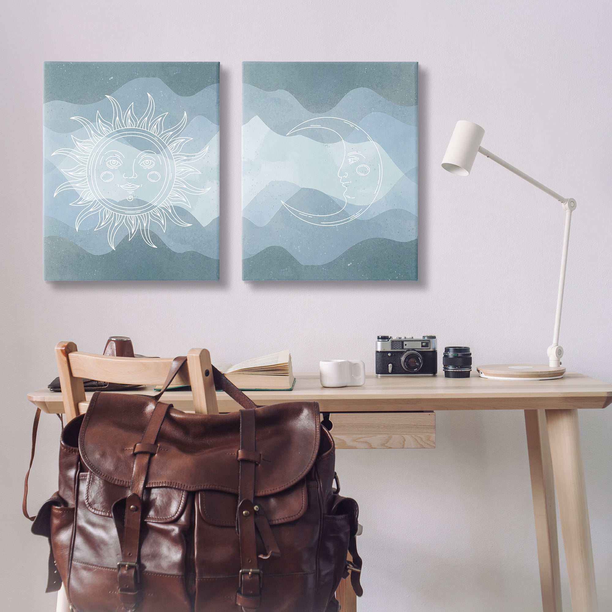 Stupell Industries Celestial Sun & Moon Landscape Painting Gallery Wrapped Canvas Art Print Wall Art, 24 x 30, Set of 2