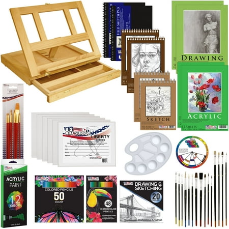 171pc Deluxe Acrylic Paint Sketch Set Easel Draw Pad Canvas