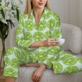 thumbnail image 4 of Goofa Green Lemon Slices Printed Women’s 2 Piece Pajama Set Super,Pajamas Women's Long Sleeve Sleepwear Soft Button Down Loungewear Pjs Lounge Set Nightwear-Small, 4 of 9