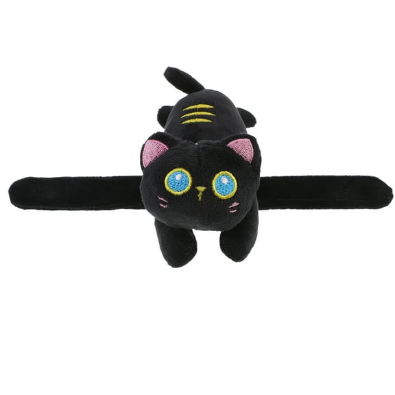 HOOWIFFY Black Plush Cat Slap Bracelet with Soft PP Cotton Filling - 1 Piece Comfortable Wristband