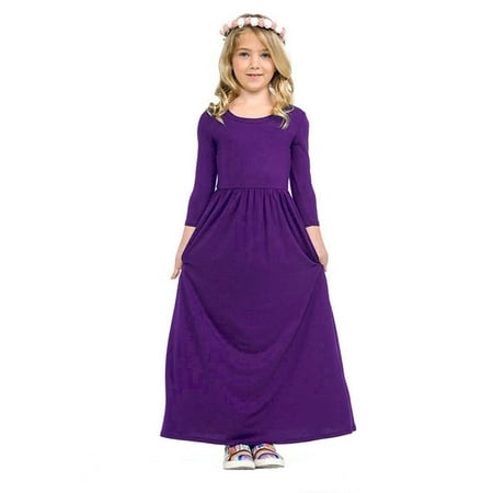 

CLZOUD Girls Party Dresses Purple Polyester Kids Toddler Girls Dress Above Knee Dress Long Sleeve Solid Princess Dress 120