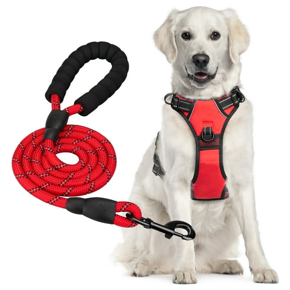 PoyPet Dog Harness and Leash Combo, Escape Proof No Pull Vest Harness, Reflective Adjustable Soft Padded Pet Harness with Handle for Small to Large Dogs