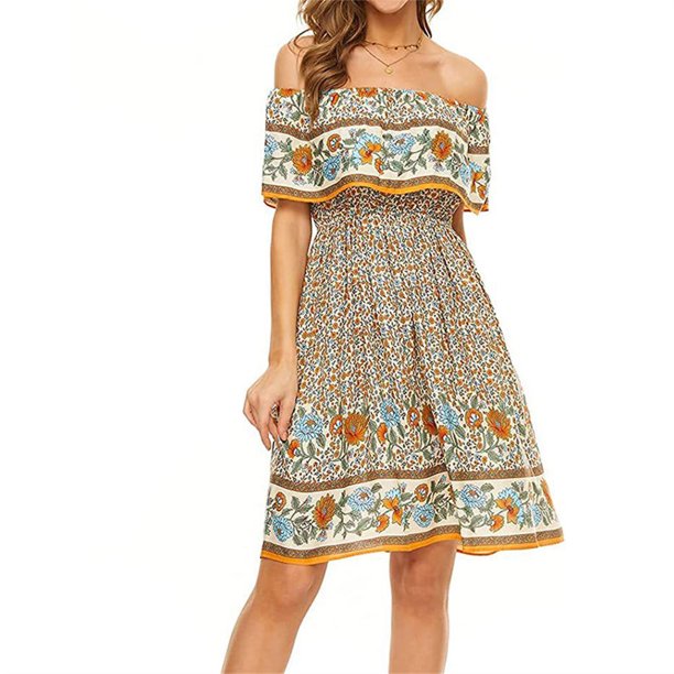 Minnieouse Vestido corto Cintura alta Vestido de verano Vacaciones en la playa Ropa de verano Caqui L Prendas para la parte del cuerpo Caqui L Minnieouse AP010707-03