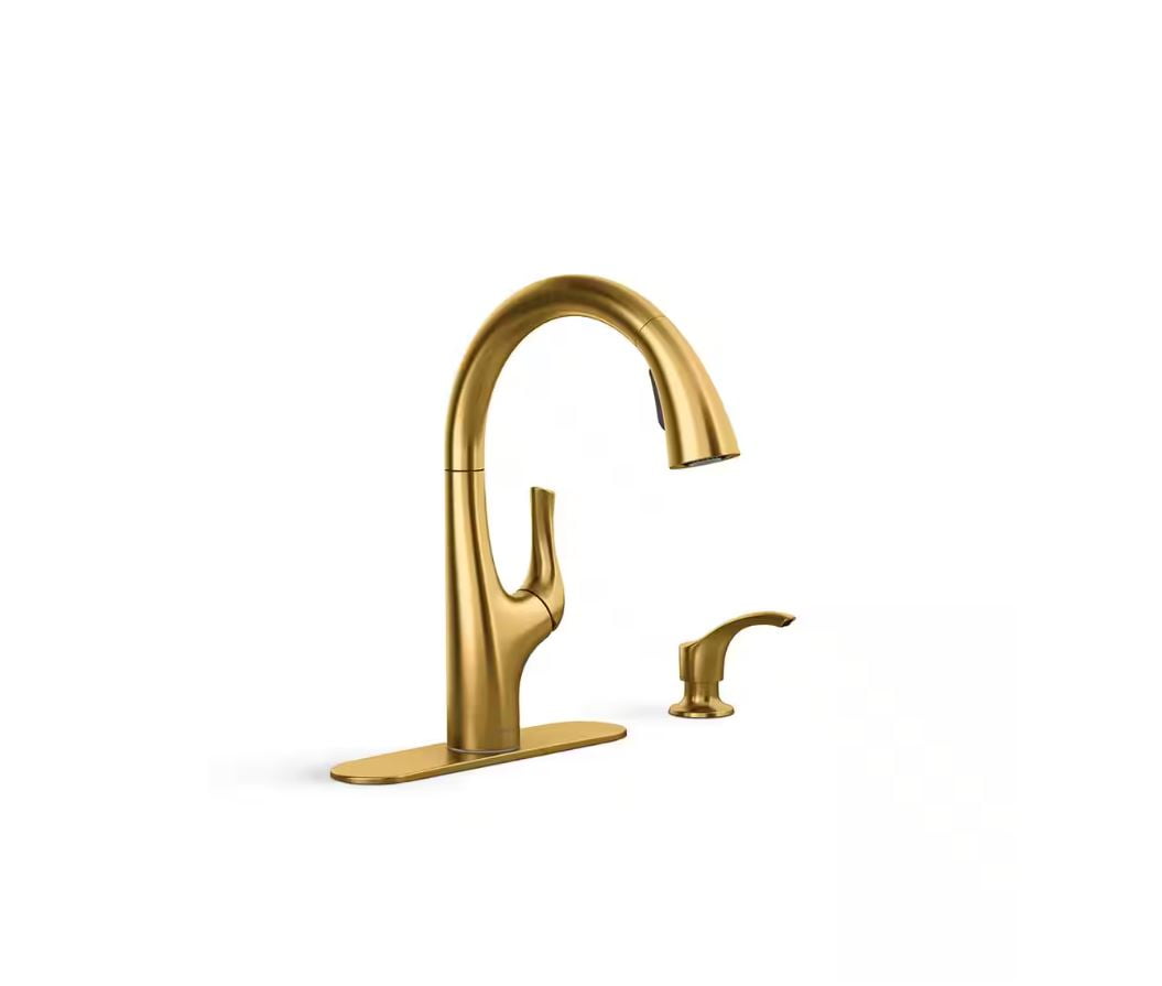 KOHLER Avi Single-Handle Pull Out Sprayer Kitchen Faucet in Vibrant Brushed Moderne Brass