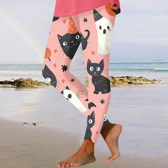 Alkepwun 3D Print Leggings for Women Halloween Costumes Pumpkin Ghost Bat Spider Web Print Stretchy Leggings Ankle-Length Tights Skinny Pants