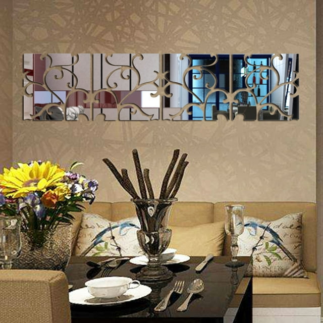 Wedding Decor 16Pcs Diy 3D Acrylic Mirror Decal Mural Wall Sticker Home Decor Removable Sliver