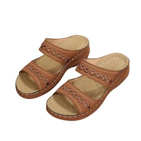 

Taqqpue Womens Sandals Slide Wedge Sandals Orthotic Arch Support Bohemia Style Sandals Comfortable Anti-Slip Open Toe Slippers Sandals Flip Flops for Women Dressy Summer Outdoor Beach Walking Shoes