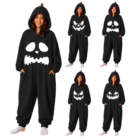 Black Pumpkin Halloween Costume Funny Hooded Polyester Funny Halloween Costume,Casual Comfy Sleepwear Homewear,Adult Hooded Jumpsuit for Cosplay Party S