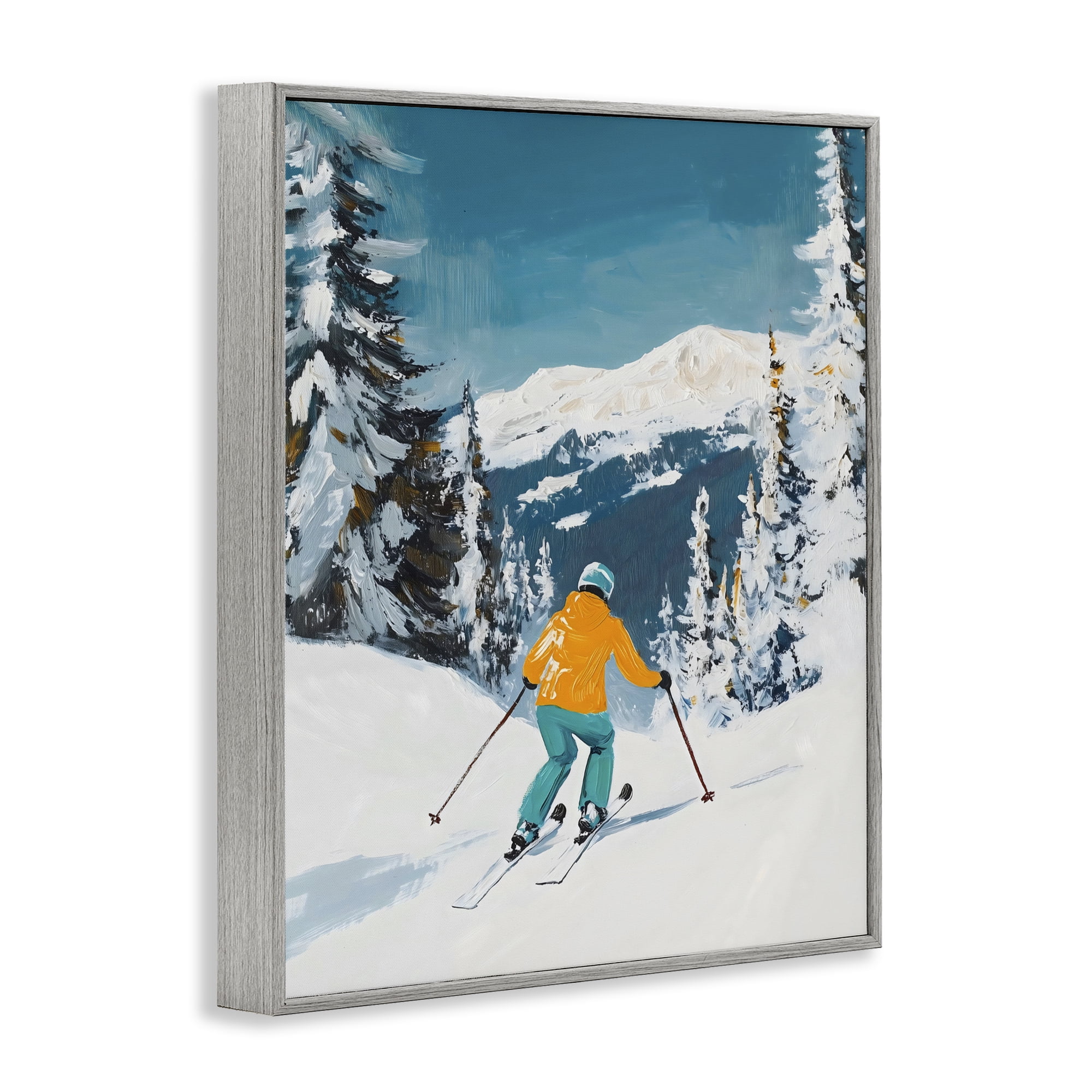 Stupell Industries Downhill Skier on Mountain Gray Framed Giclee Art, design by The Prints Vibe