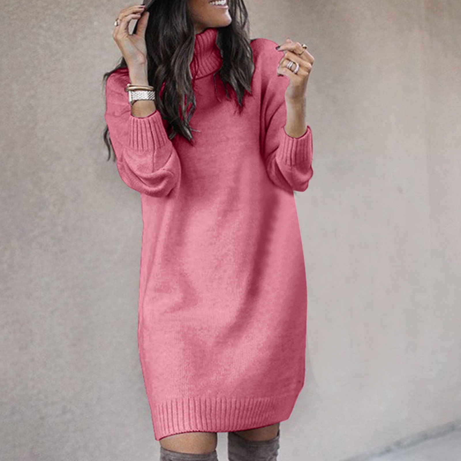 princess polly baby blue dress DondPO Sweater Dress for Women Winter Dresses Women's Autumn And Winter  Long High Collar Top Sweater Midi Dresses Long Sleeve Dress Pink Dress XXL