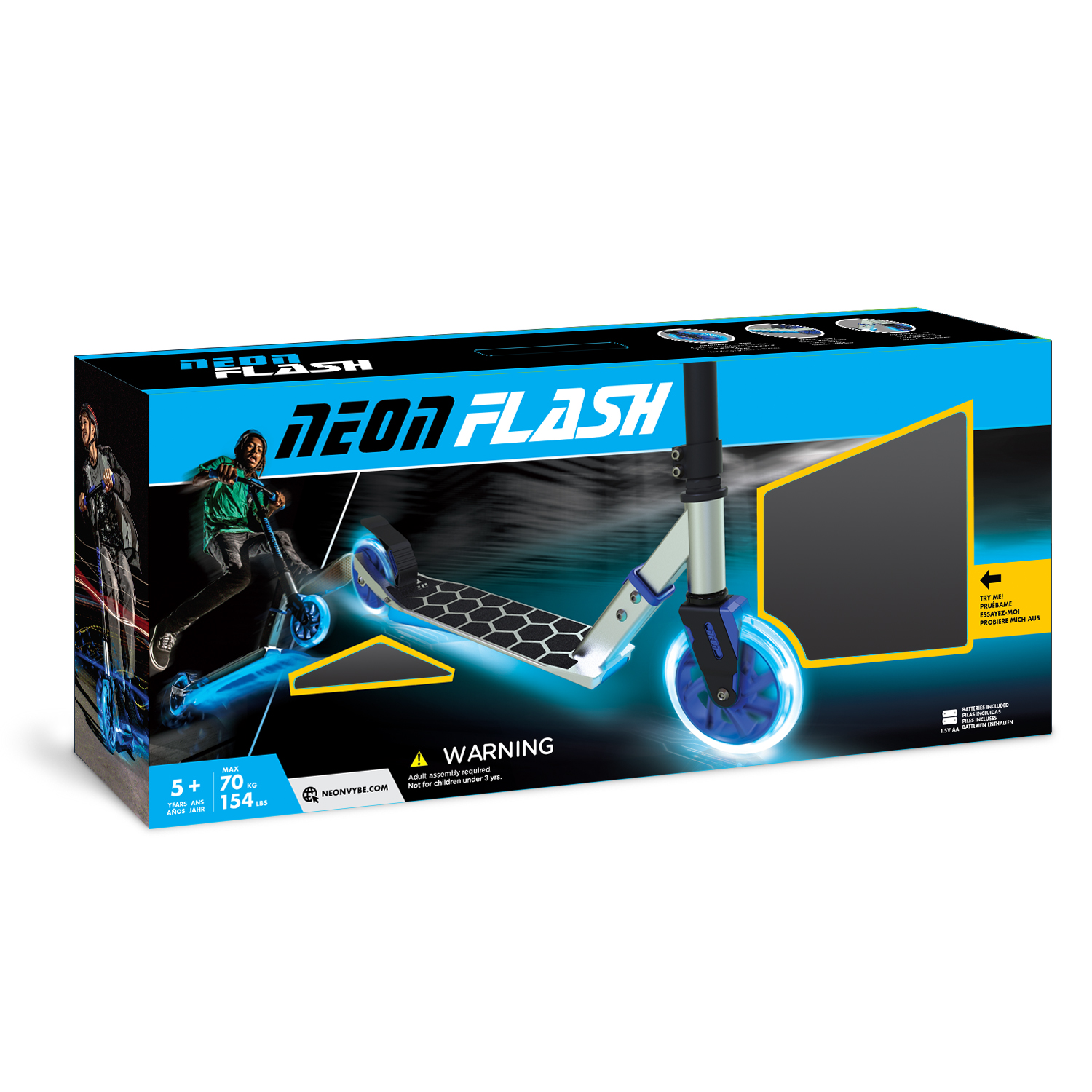 Neon Flash Kids Scooter with LED Lights Blue Light Up Deck & Wheels