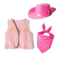 thumbnail image 3 of mgoYE Girls Outfit Western Cowboy Outfit Kids' Vest & Bandana Set with Hat(Light Pink,4-5 Years), 3 of 7