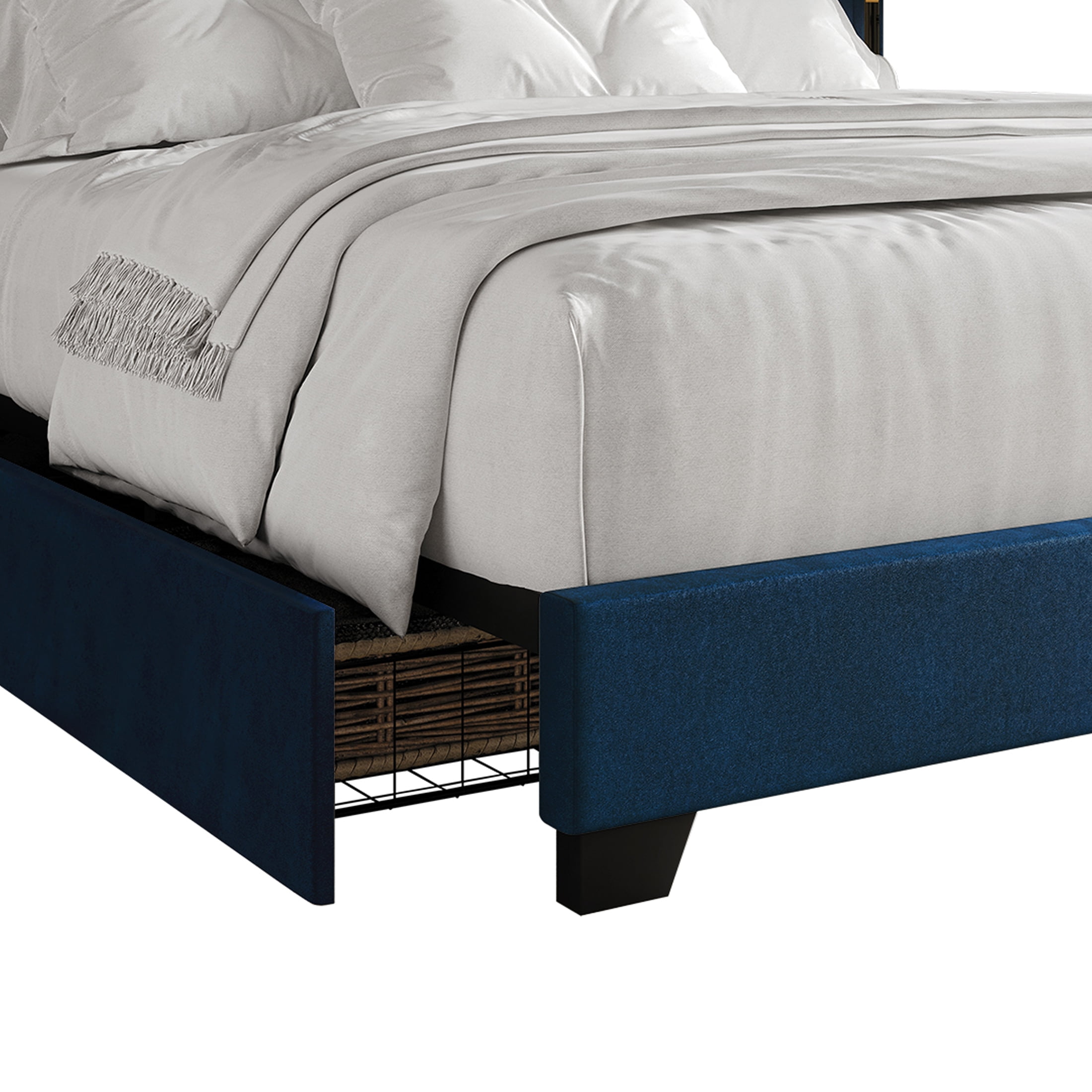 Castle Place Luxe Haven Velvet King Platform Bed with 4 Storage Drawers, Navy Blue