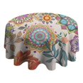 thumbnail image 4 of Round Waterproof Tablecloth 60×60 Inch, Boho Style Reusable Indoor/Outdoor Durable Table Cover for Party Kitchen Dinner Room Decor, 4 of 6