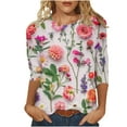thumbnail image 2 of Jsaierl 3/4 Sleeve Tops for Women Plus Size Round Neck Shirts Boho Floral Petite Blouses Flowy Cotton Tunic Top S-2XL, 2 of 5