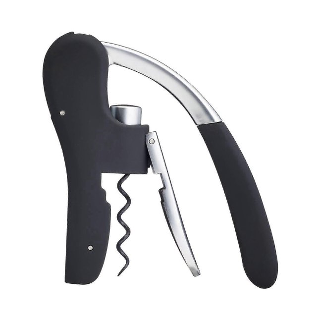Premium Wine Bottle Opener with Built-in Foil Cutter and Corkscrew for All Wine Types - Black & Chrome Design