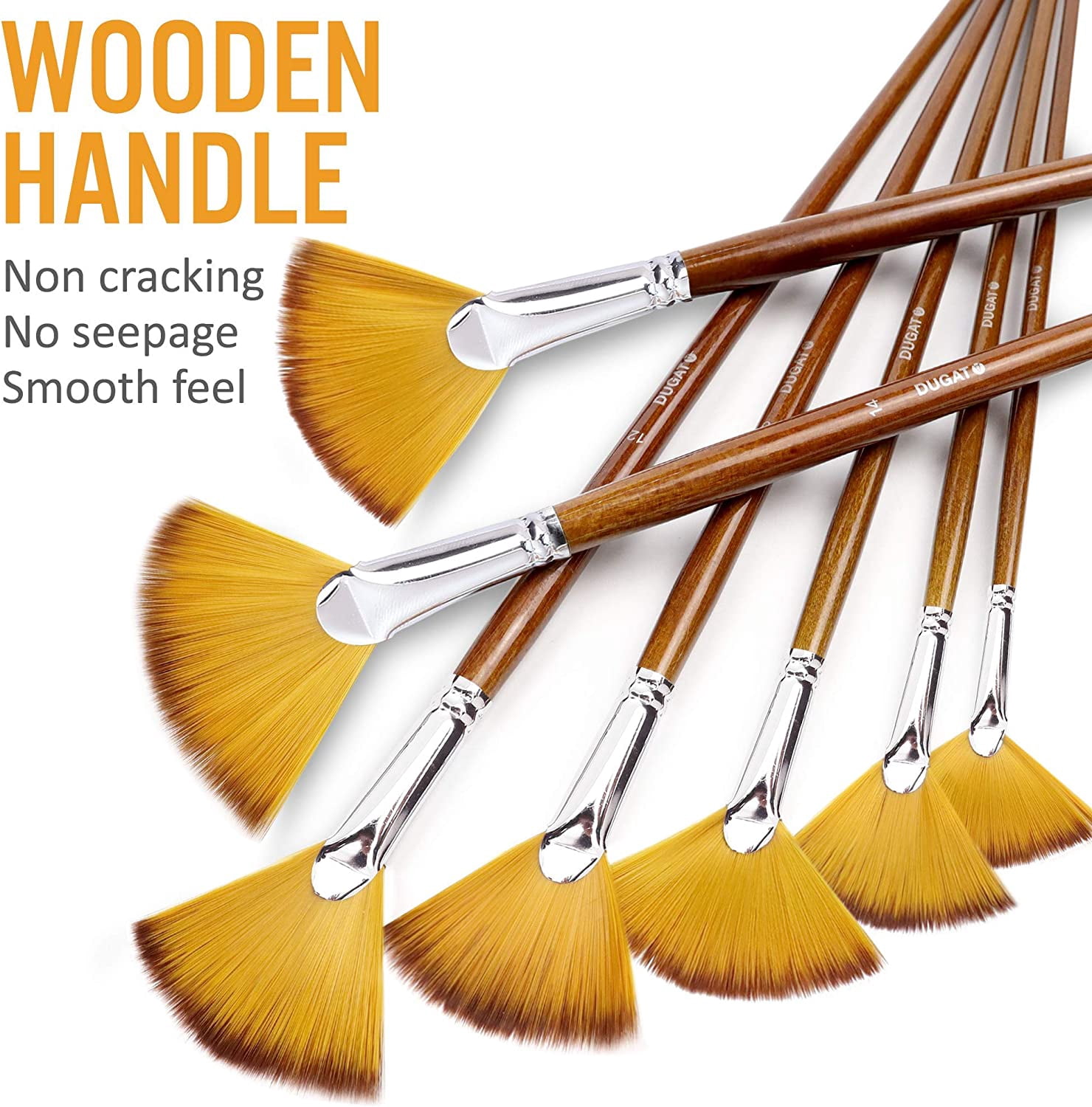 JJEAN-Artist Fan Paint Brushes Set 9pcs - Soft Anti-Shedding Nylon Hair Wood Long Handle Paint Brush Set for Acrylic Watercolor Oil Gouche Painting