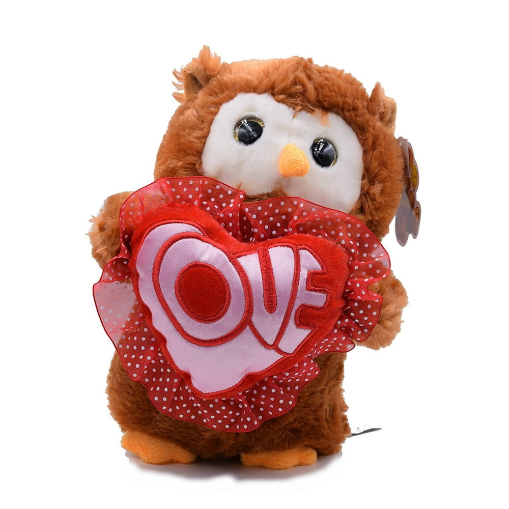 Valentine's Day 10" Owl Brown Light up Plush Holding A Heart Love