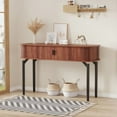 thumbnail image 1 of Fluted Console Table with Storage, Wood Sofa Table with Sliding Door, Entryway Table with Storage Space for Living Room, Couch, Hallway, Foyer, Oak/Walnut, 1 of 8