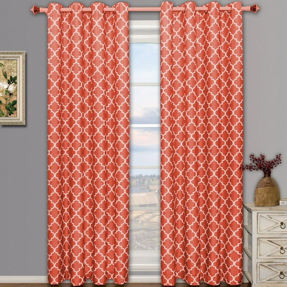 Pair Meridian Room Darkening Thermal-Insulated Grommet Window Curtain Panels ( Set of 2 ) - Coral - 104x84