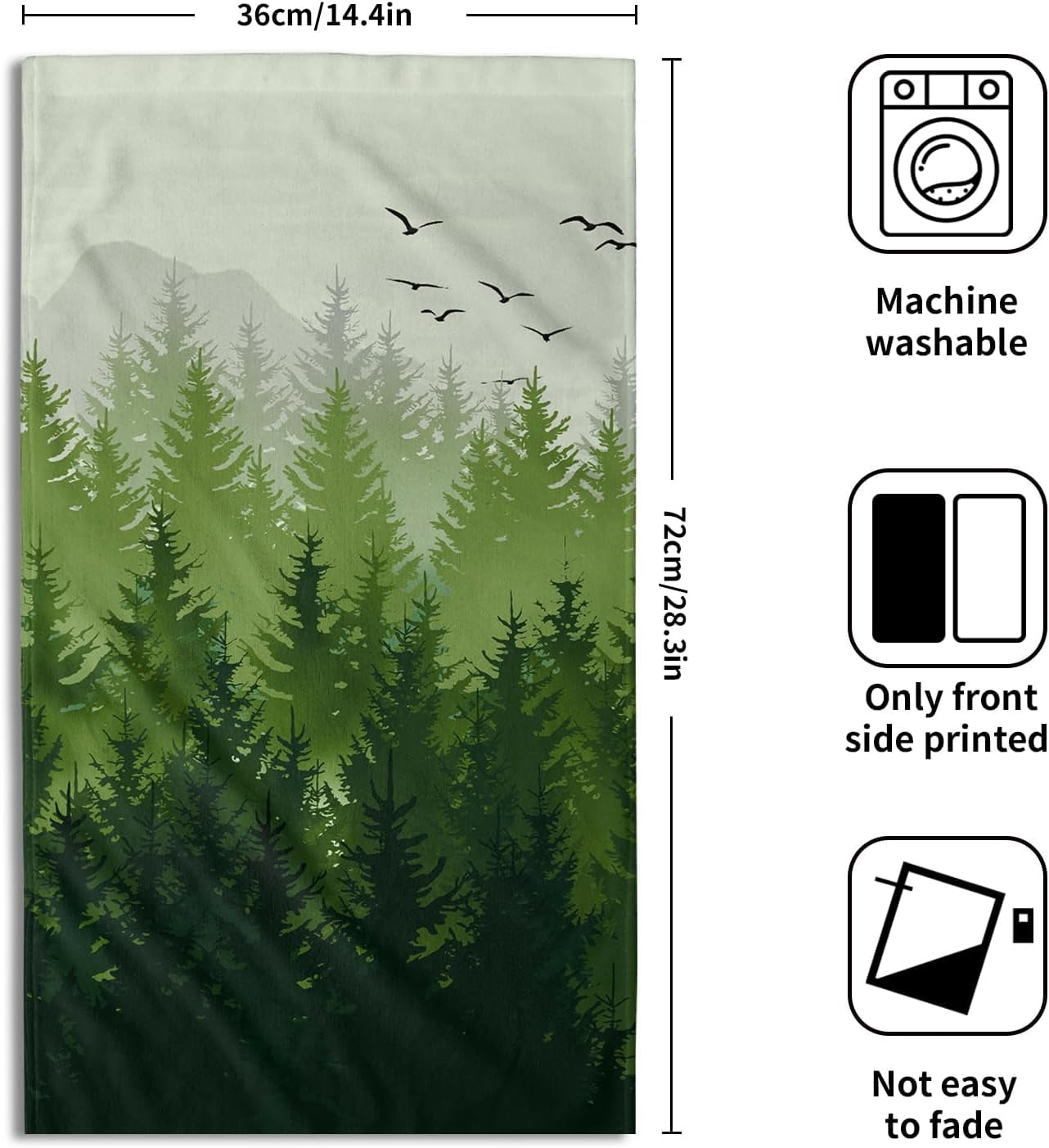 Misty Green Forest Hand Towels,Wild Nature Landscape Soft Water Absorbent Decorative Towel Washcloths for Bathroom Kitchen Spa Gym Yoga 14X28 Inch
