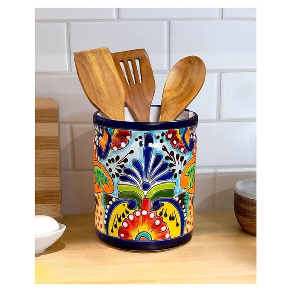Talavera Utensil Holder Extra Large for Counter - Mexican Pottery Kitchen Decor