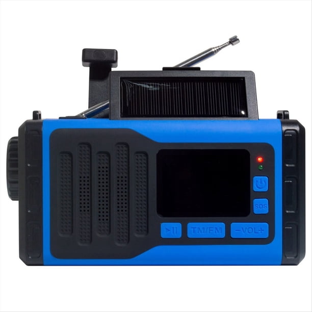 Radio FM con Altavoz Bluetooth, Radio de Emergencia de Triple Banda, Receptor Solar Portátil, Manivela, Carga USB-C.