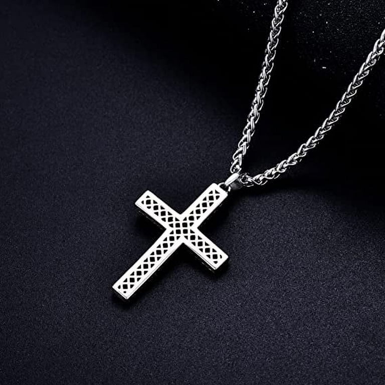 SISGEM 925 Sterling Silver Men's Oxidized Cross Necklace
