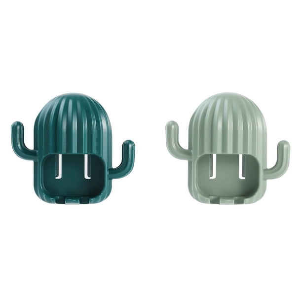 Xihbxyly Portacepillos de Dientes de Pared con Diseño de Cactus, Adhesivo Sin Perforaciones, Organizador Multiusos para Baño, Ahorra Espacio, Fácil Instalación, Juego de 2 Piezas, 11 X 9,5 X 4 Cm