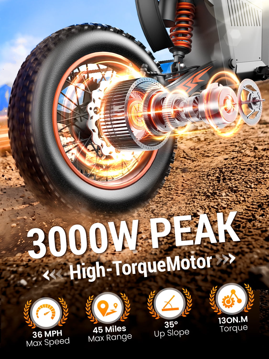 Electric Dirt Bike for Teens Age 13+,3000W 200N·m High Torque, 21AH Battery, 14"/12" Full Suspension Off-Road