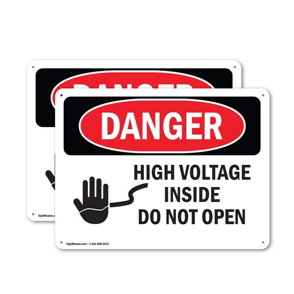 (2 Pack) High Voltage Inside Do Not Open OSHA Danger Sign 10 Inch X 7 Inch Indoor / Outdoor Rust-Free Aluminum Metal Signs for Workplace, Workshop, and Construction Site, Made in the USA