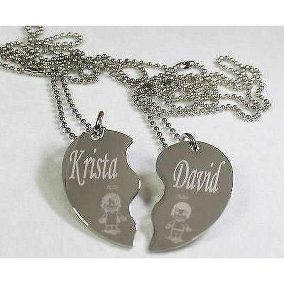 PERSONALIZED SPLIT HEART LOVE IS ....  NECKLACE SET STAINLESS STEEL