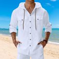 thumbnail image 1 of Ceisia Men's Regular Fit Cotton Linen Blend Hooded Roll-Tab 3/4 Sleeve Solid Color Casual Shirt Gifts, 1 of 9