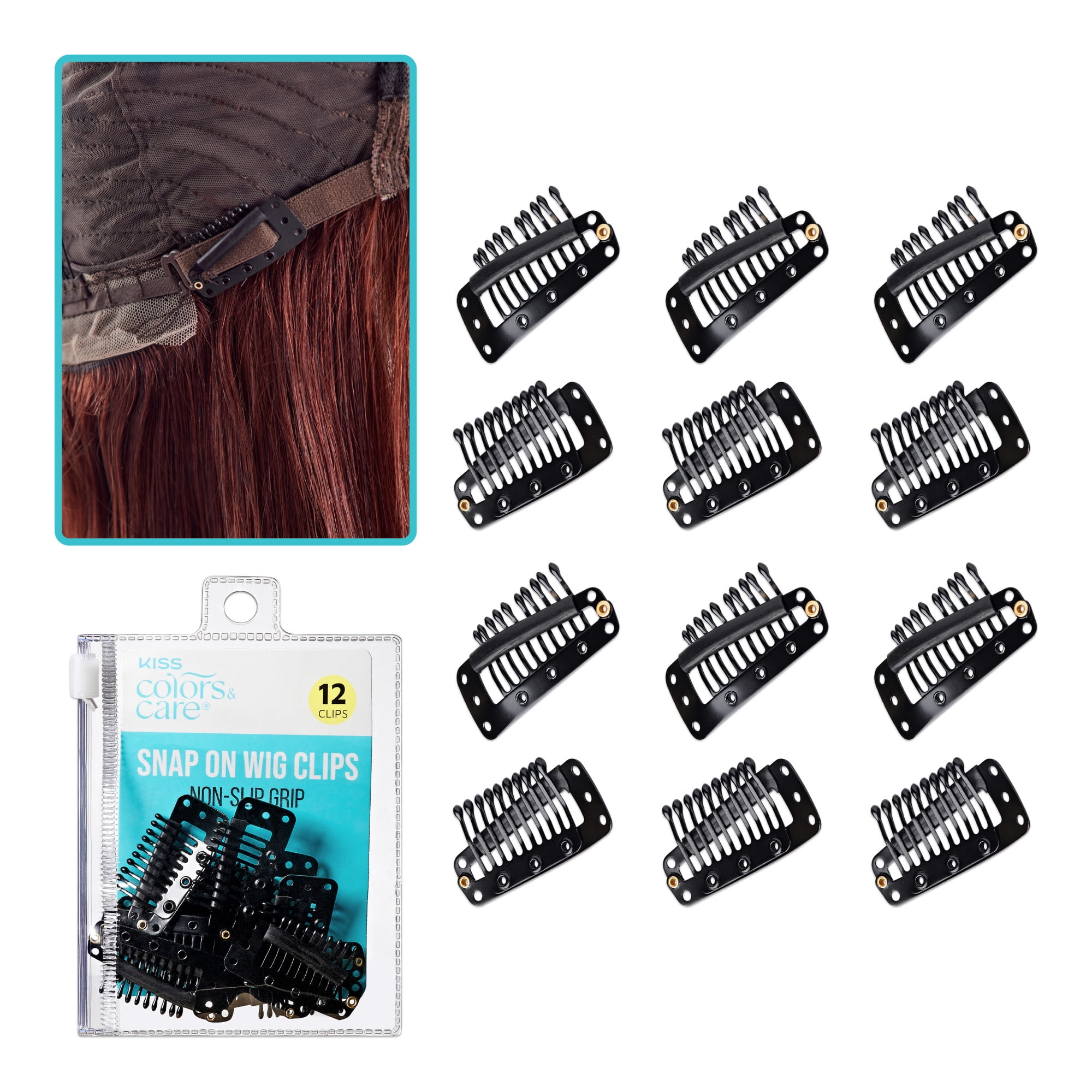 (2 pack) Kiss Colors & Care Stainless Steel Non-Slip Snap-On Wig Clips, Silver, 12 ct