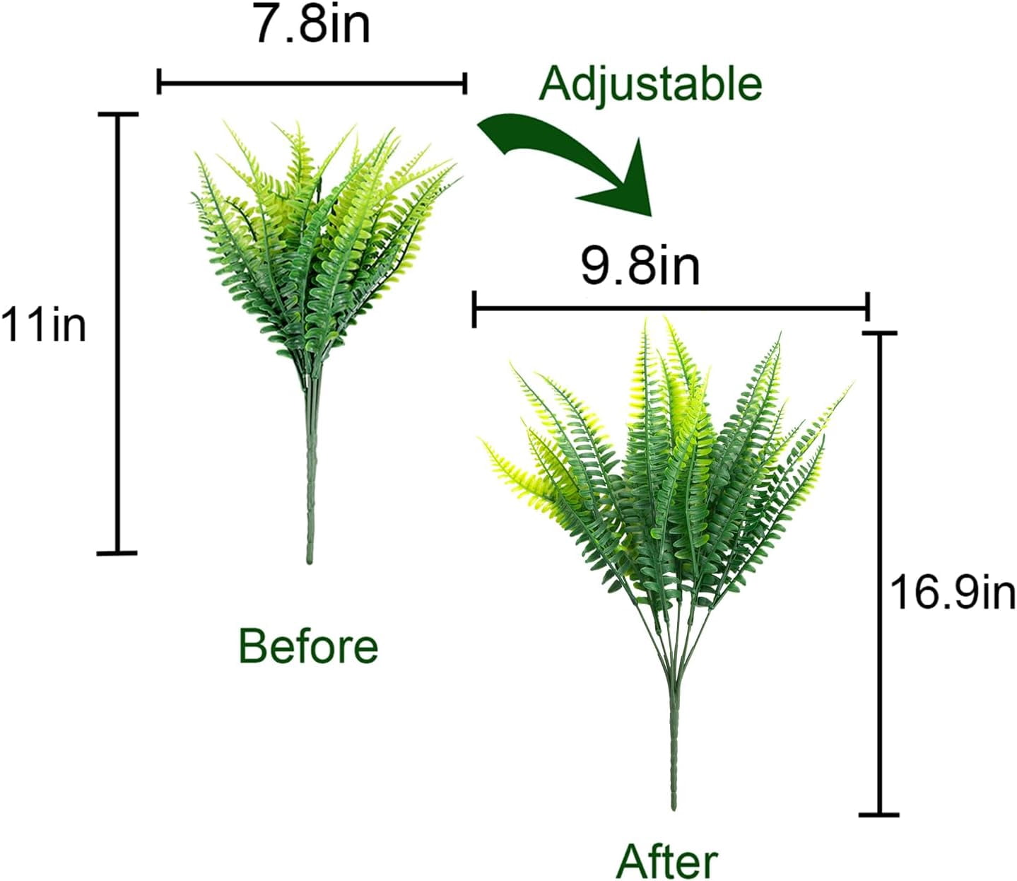 Artificial Ferns for Outdoors Fake Boston Fern Greenery Plants UV Resistant No Fade Faux Plastic Plants Shrubs for Garden Front Porch Window Box Outdoor Decoration
