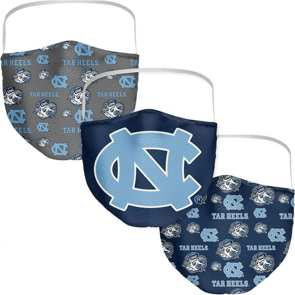 3 Pack North Carolina Tar Heels Official Licensed NCAA Washable Resuable Face Mask Cover by Fanatics
