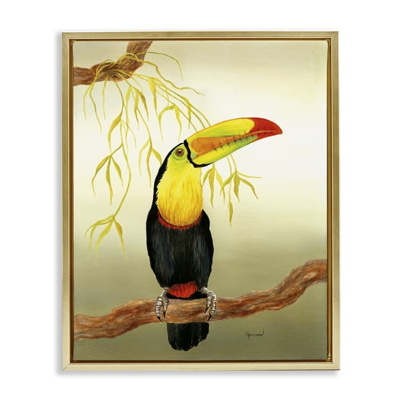Stupell Industries Coastal Toucan on Forest Branch Gold Floating Frame Canvas Art, 17 x 21, by Christine Reichow