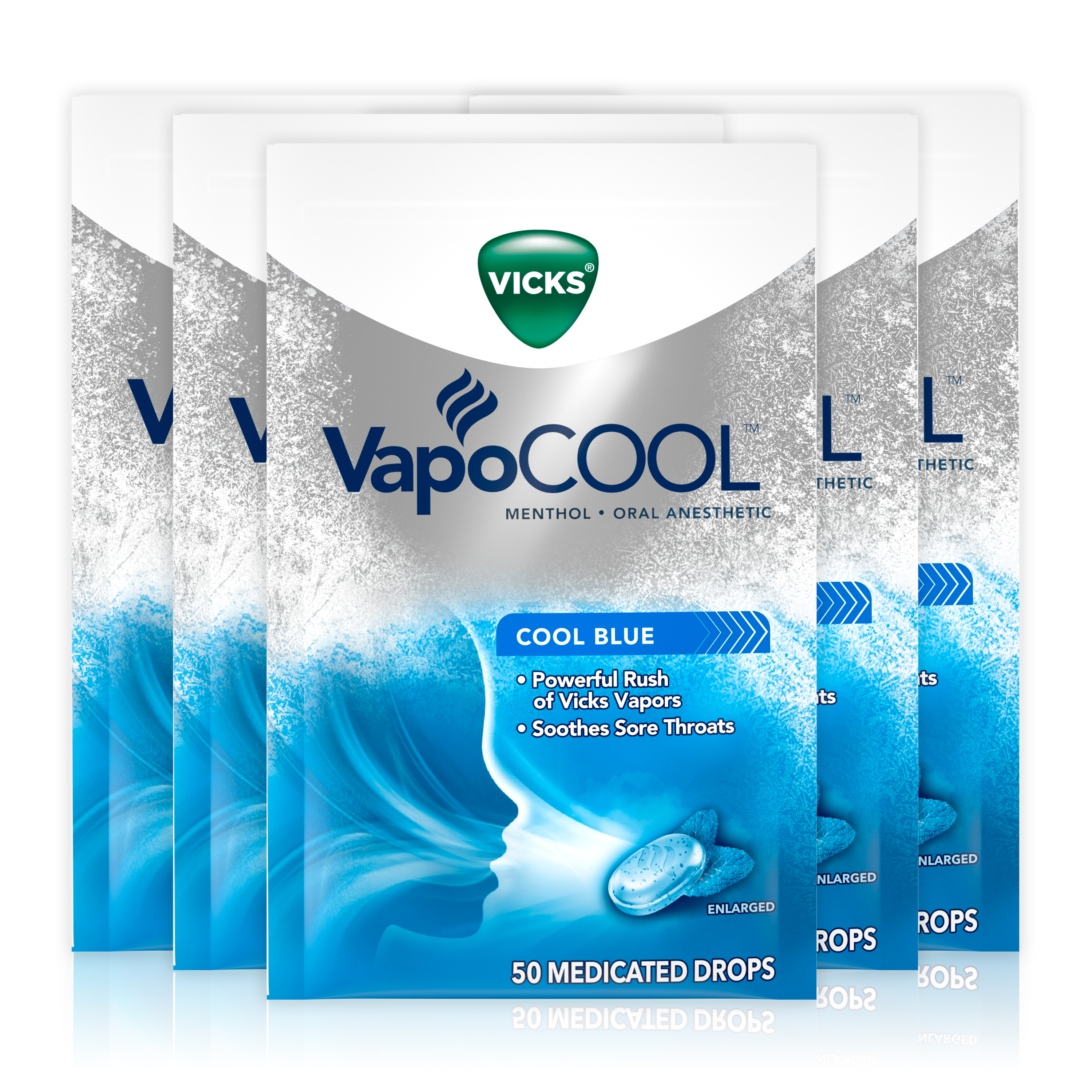 Vicks Vapocool Sore Throat Medicated Drops, 250 Drops, 5 Packs of 50