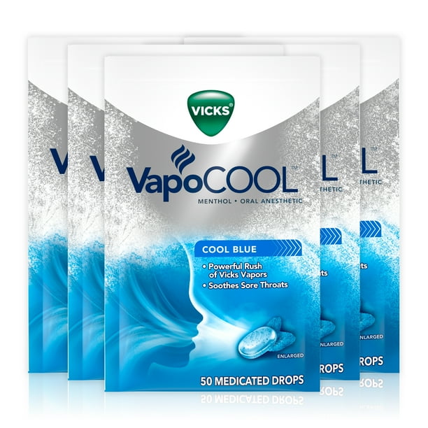 Vicks Vapocool Sore Throat Medicated Drops, 250 Drops, 5 Packs of 50