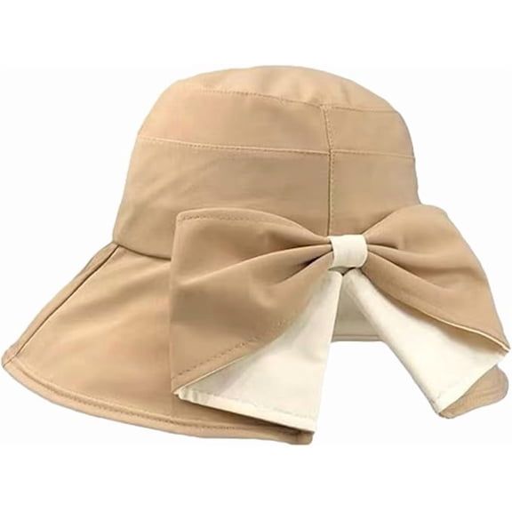 Women's Wide Brim Sun Hat, UPF 50  Foldable Straw Beach Hat with Bowknot, Packable UV Protection for Summer Travel(Khaki)Q