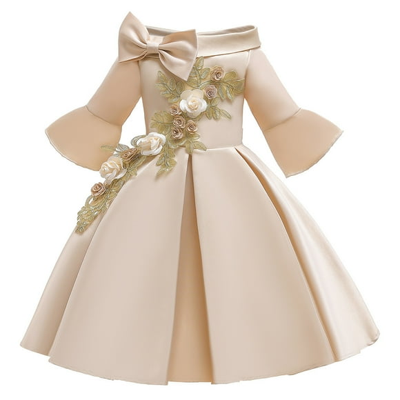 Floral Kids Girls Bridesmaid Pageant Gown Birthday Party Wedding Dress Christmas Girls Dresses Size 8 Fall Christmas Girls Dresses Size 7 Winter Girls Dresses Size 10-12 Long Sleeve Skater Girls