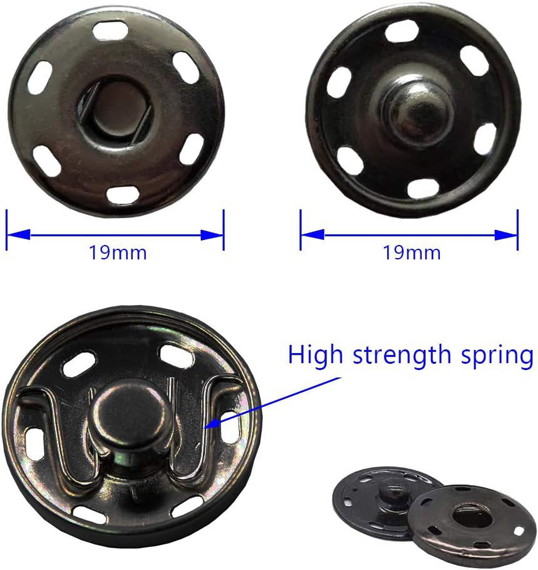 50 Sets Sew-on Snap Buttons, Metal Snaps Fasteners Press Studs Buttons for Sewing Clothing, 3/4" 19mm(Gun Black)