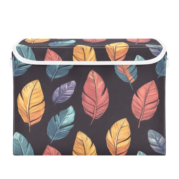 Storage Box With Lid 16.5x12.6x11.8In Foldable Stacked Household Storage Box Big Colorful Feathers