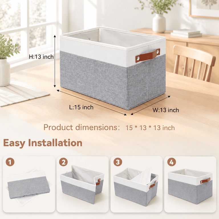6 Pack Large Collapsible Fabric Storbaskets With Handles (white/grey 15 ...
