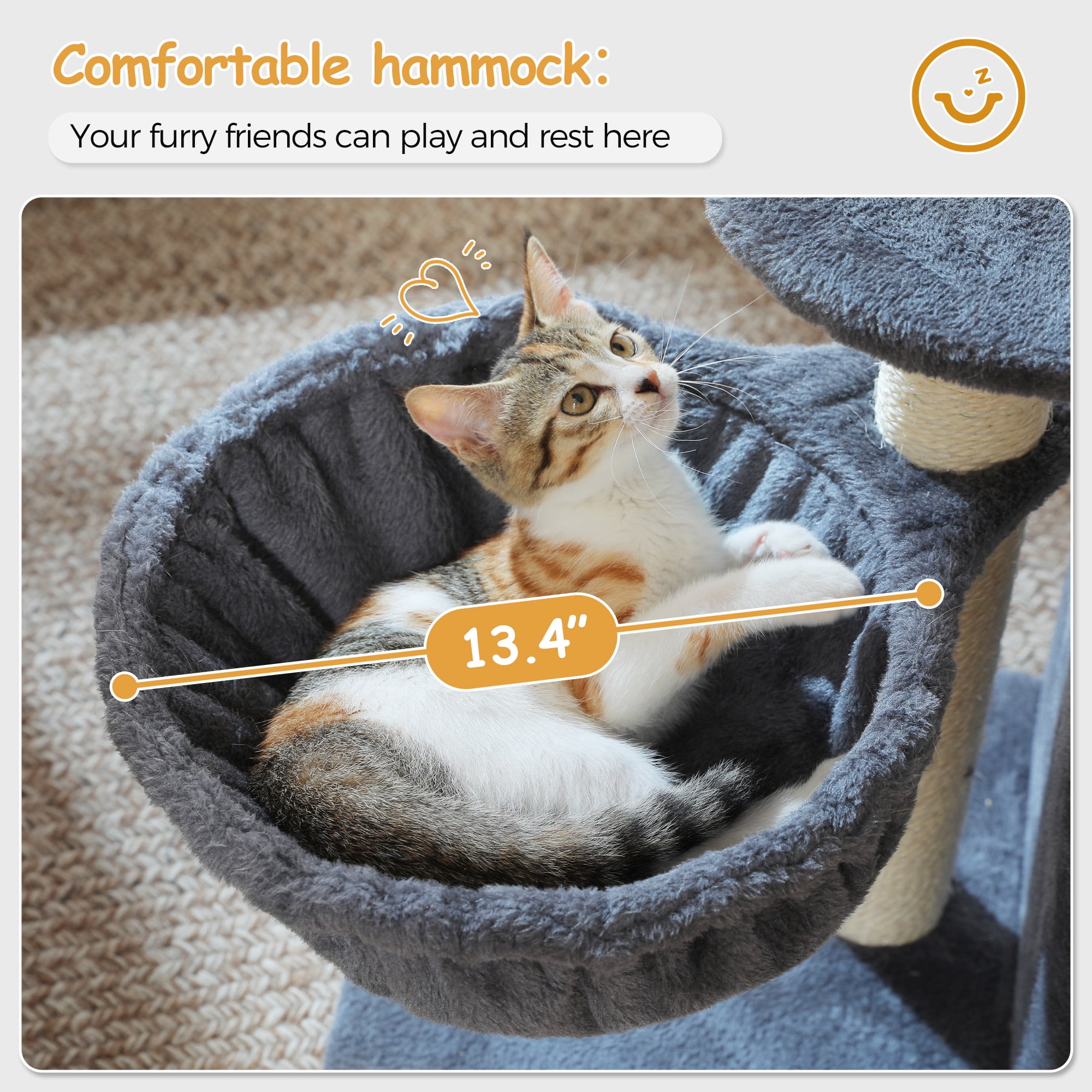 PAWZ Road 31" Medium Cat Tree Modern Scratcher with Hammock and Condo for Indoor Cats Dark Gray