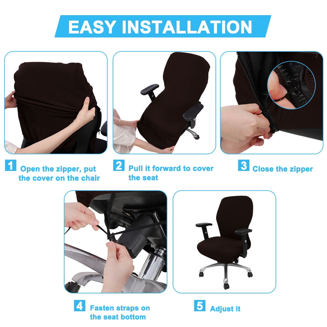 Unique Bargains Stretch Office Chair Cover Armchair Protector Slipcovers Coffee Color M