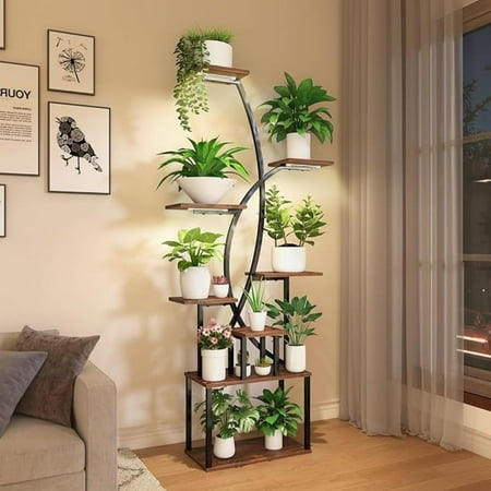 

Indoor Plant Stand with Grow Lights - 8 Tier Metal S-Shaped Black Metal Plant Stand for Indoor Multiple Plants