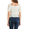 thumbnail image 3 of INSPIRE CHIC Women's Ruffle Peplum Square Neck Flare Short Sleeve Crop Smocked Blouse M White, 3 of 7
