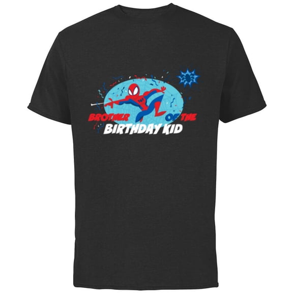 Marvel Spider-Man Toony Family Brother of the Birthday Kid - Short Sleeve Cotton T-Shirt for Adults - Customized-Black