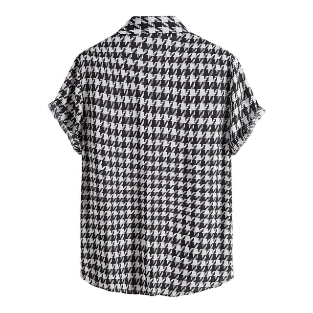Liquidation! Hontri Chemise Décontractée à Manches Courtes pour Homme, Printemps Été, Imprimée, Col Rabattu, Chemises pour Homme, Noir G